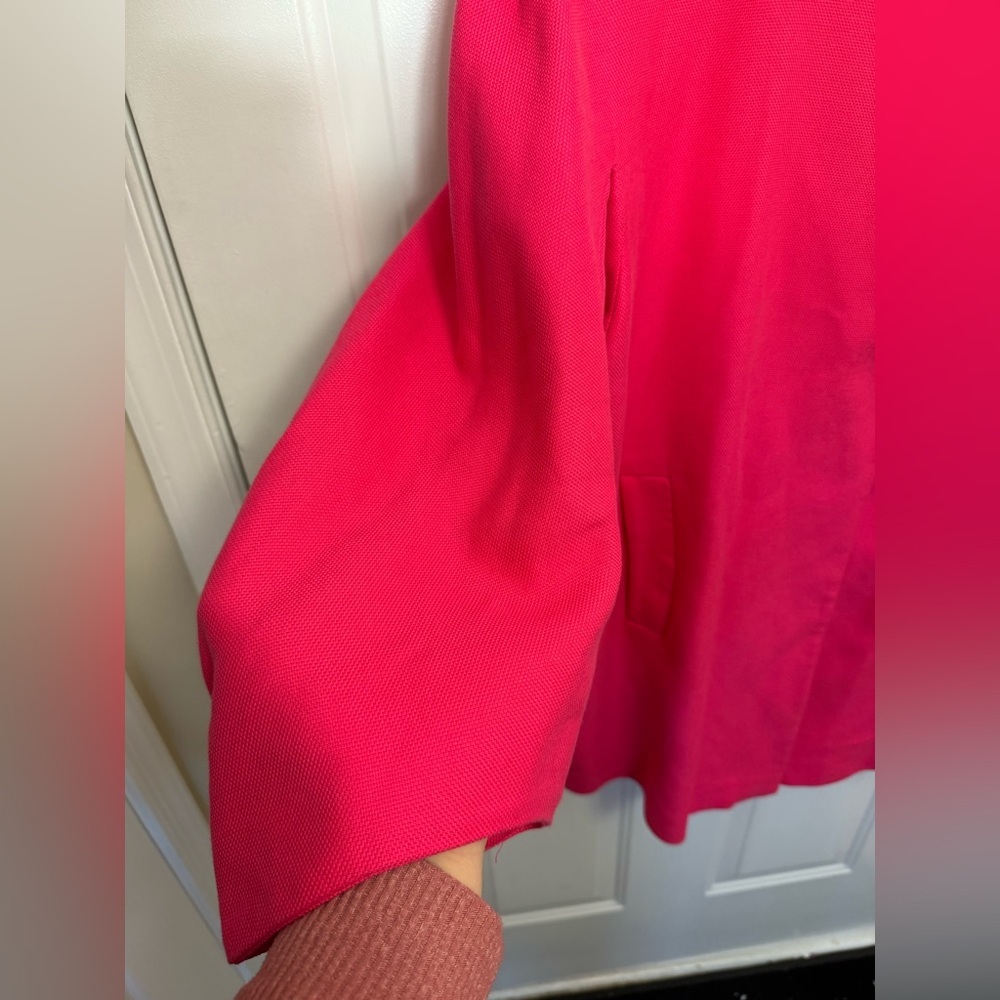 Zara hot pink oversized cotton weave coat size XL Long 3/4 Sleeve - Picture 3 of 7